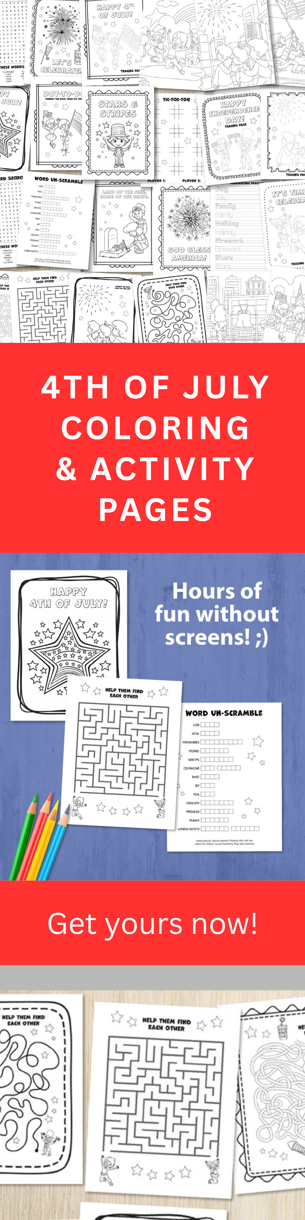 4th of July Kids Activities – 25 Printable Coloring & Party Games
