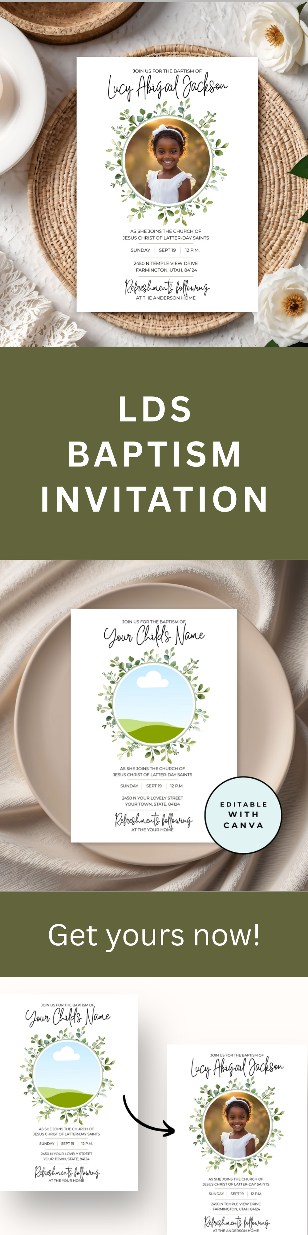 LDS Baptism Invitation – Editable Digital Template for Boy Or Girl