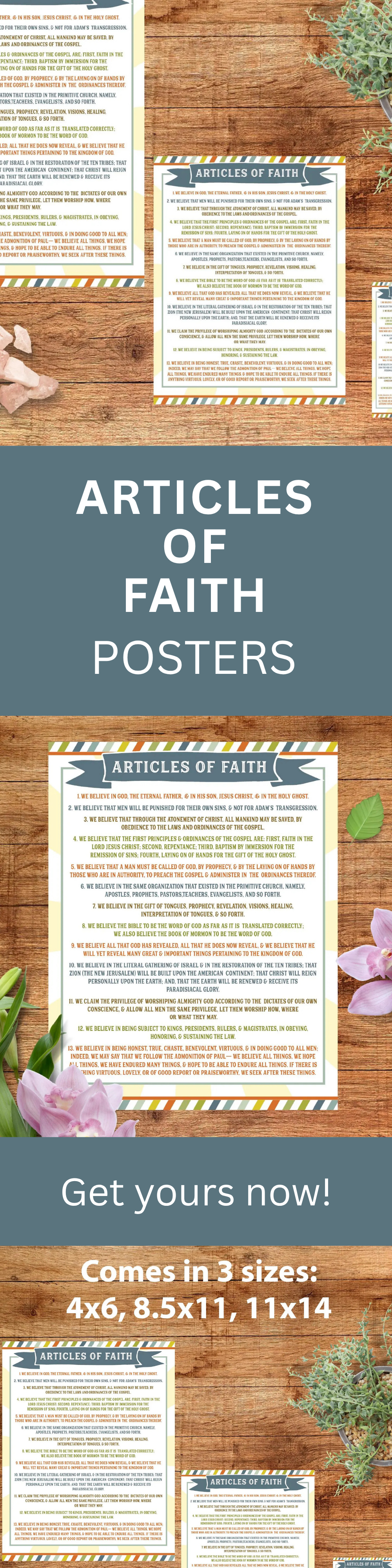 Articles of Faith Printable Posters for families and LDS Primary