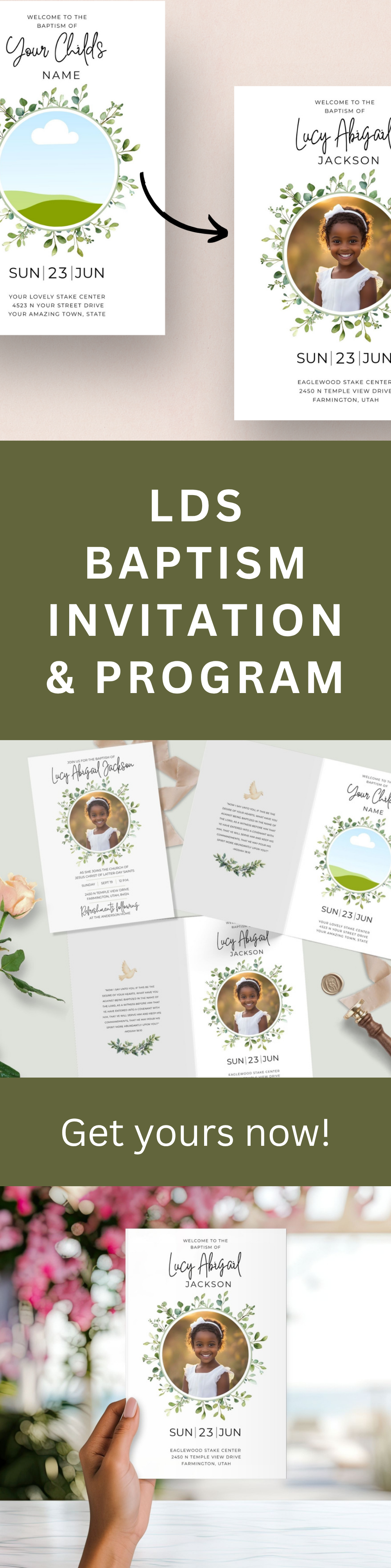 LDS Baptism Invitation and Program Bundle for Boys and Girls - Editable Canva Template