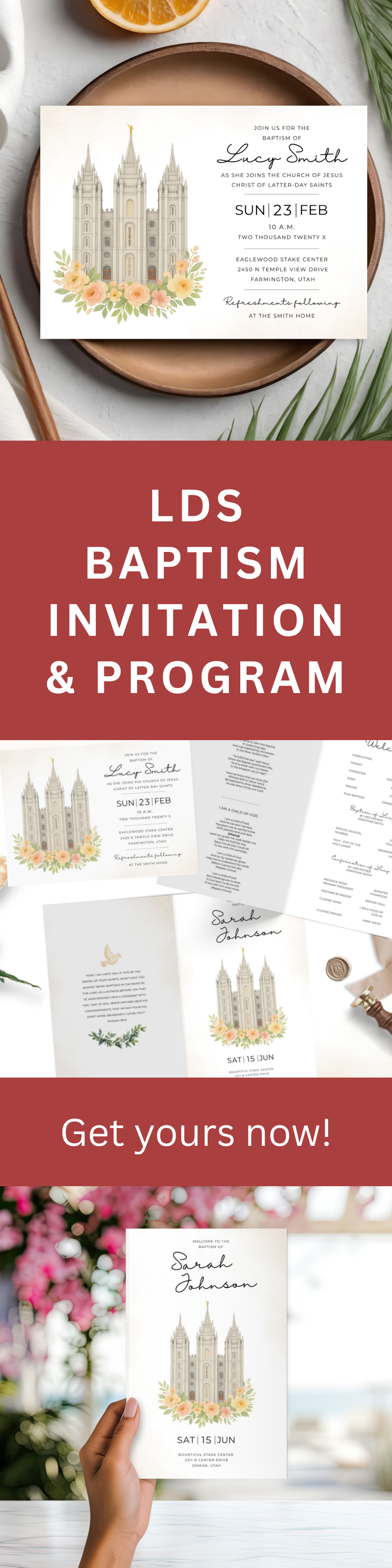 LDS Baptism Invitation and Program Bundle for Boys and Girls - Editable Canva Template