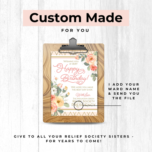 Relief Society Custom Birthday Card | LDS Relief Society Rose Custom Card