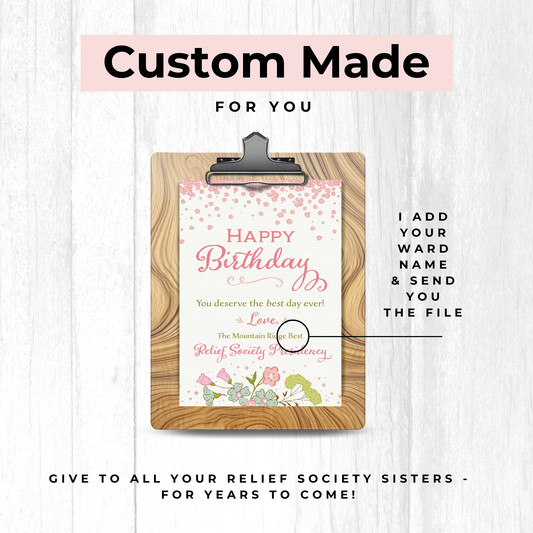 Relief Society Birthday Card – Custom Ward Name Digital Download