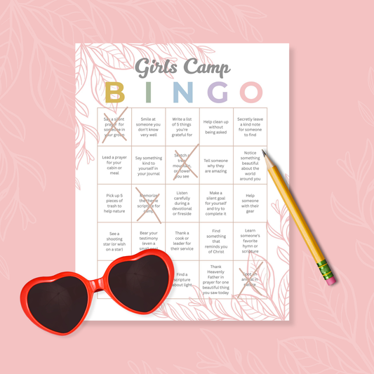 Printable Bingo Game LDS Young Women Camp Activity Church Youth Entertainment Digital Download PDF Format Editable Canva Template Easy Print Setup Perfect Camp Planning Resource Interactive Group Game Fun Summer Activity Youth Leader