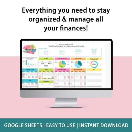 Household Management & Budget Spreadsheet - Bright and Colorful Edition
