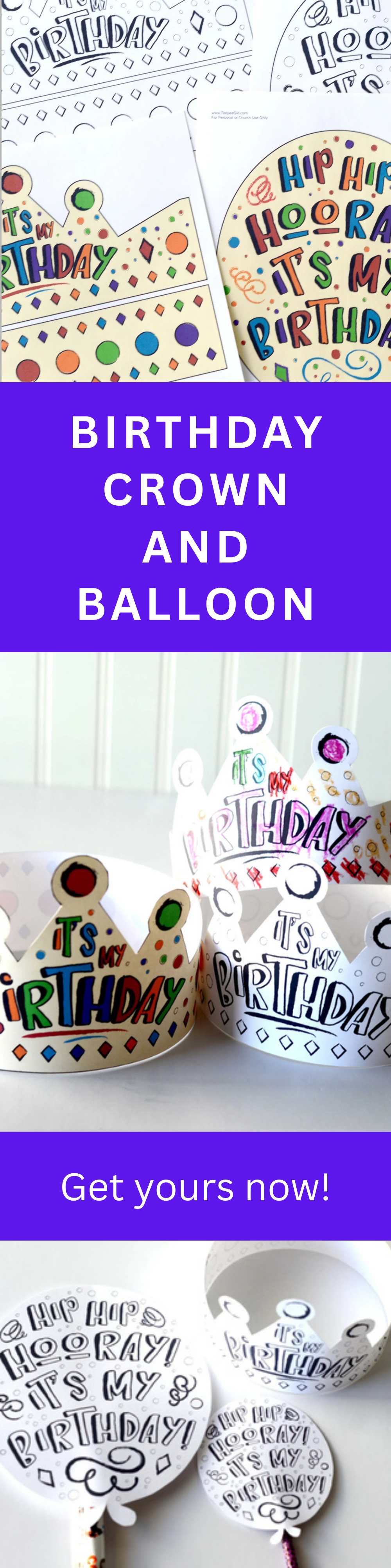 Birthday Crown and Balloon Printable Kit – Color and Coloring Pages for Kids Party