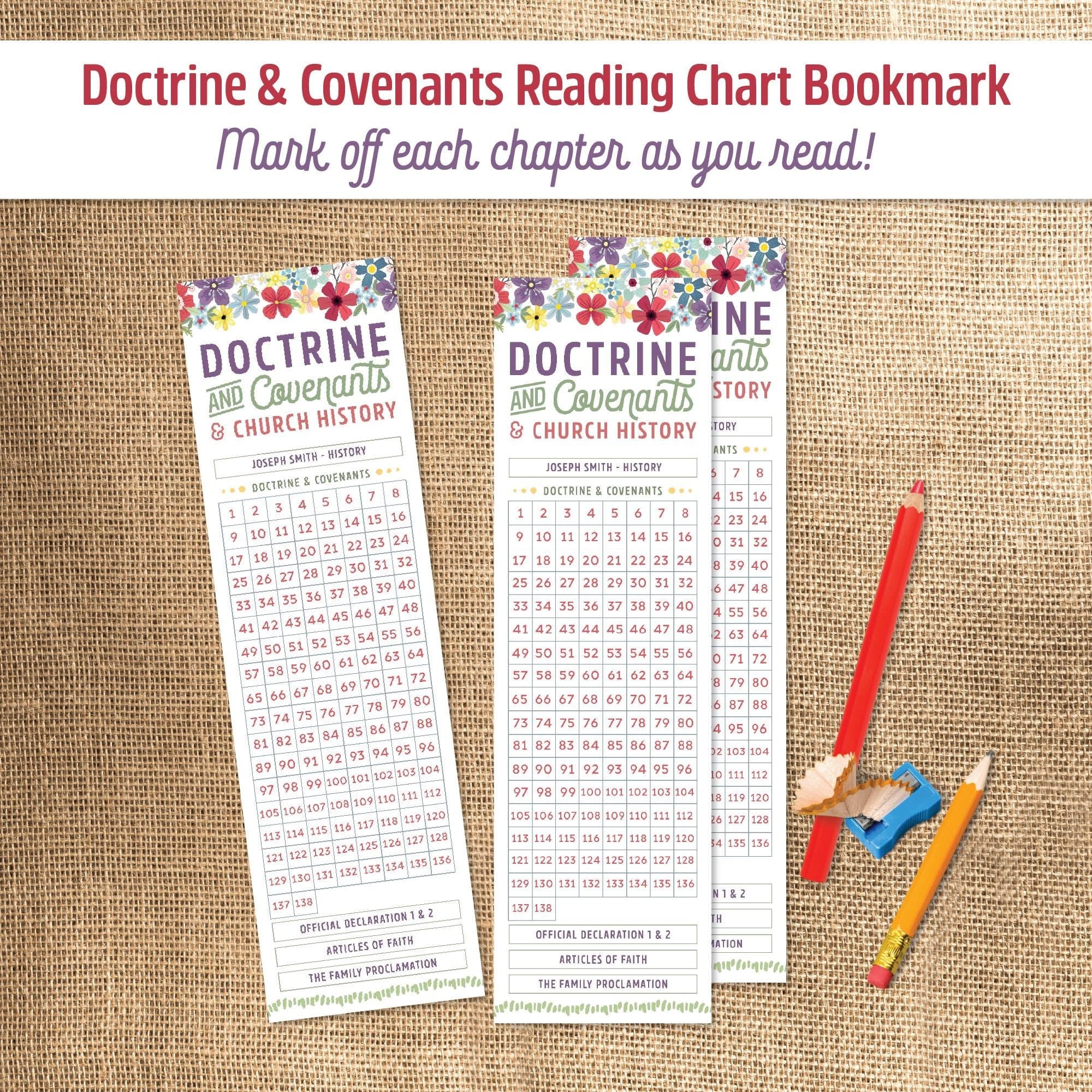 Doctrine and Covenants Reading Chart Bookmark Ministering Printables