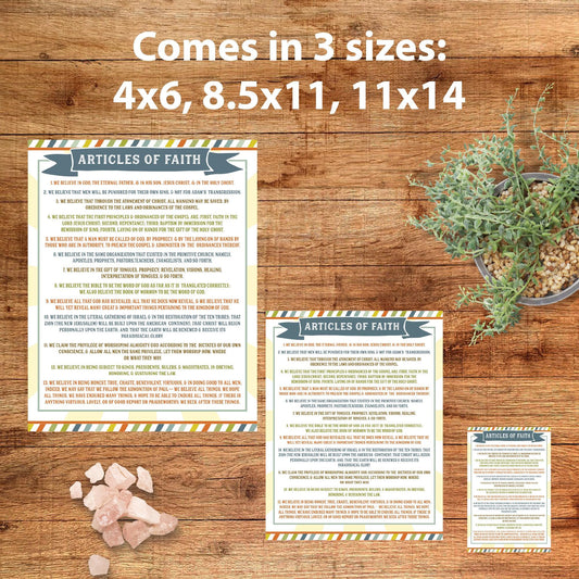 Articles of Faith Printable Poster - LDS Primary - Digital Download - Memorization Tools
