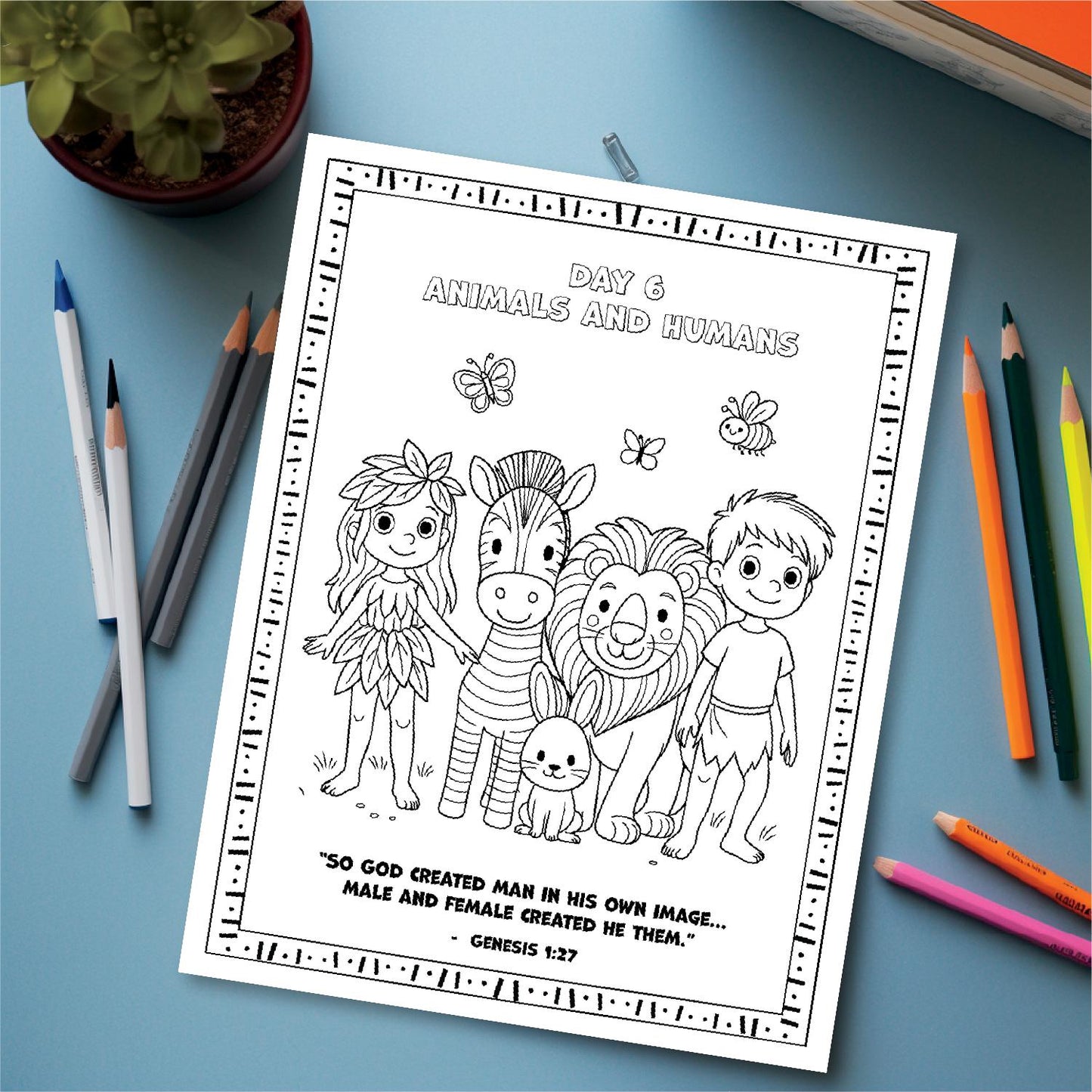 7 Days of Creation Bible Craft, Kids Coloring Pages, Sunday School Activities, Printable Homeschool Resources, Personal and Commercial Use