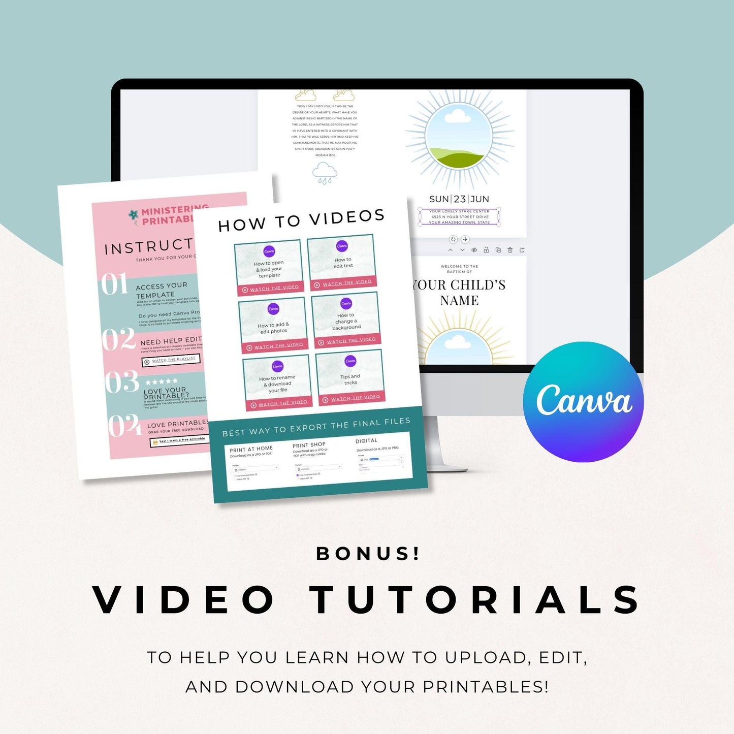 LDS Baptism Invitation and Program Bundle for Boys and Girls, Editable Canva Template, Instant Download, LDS Temple Customizable Design