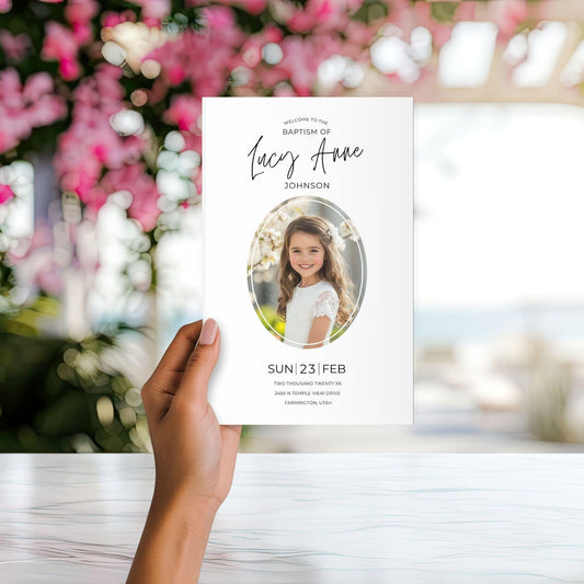 LDS Baptism Program Template | Editable Printable Program for Boy or Girl | Modern Foldable Baptism Program | Canva Template