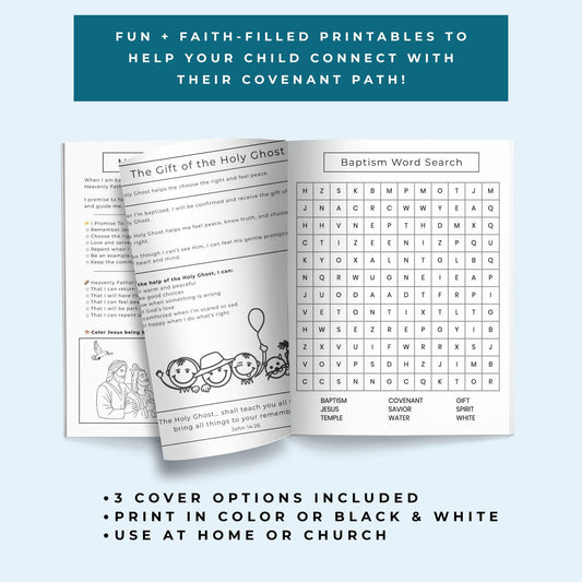 LDS Baptism Preparation Activity Book For 8 Year Old Child Digital Printable Journal Editable Template Covenant Learning Pages Interactive Activities Memory Recording Keepsake Perfect Baptism Day Gift Customizable Canva Design Instant