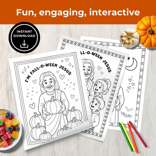 Christian Fall Bible Activity for Kids Homeschool Jesus Coloring Pages Sunday School Halloween Printable Games Instant Download