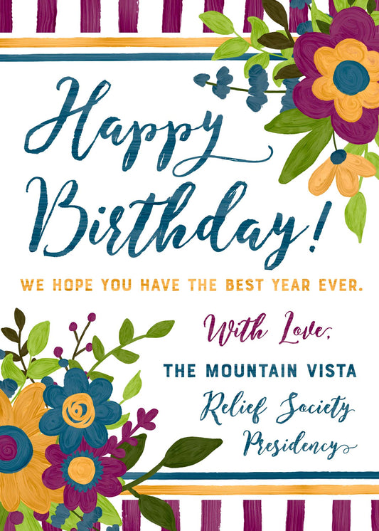 Relief Society Custom Birthday Card | LDS Relief Society Floral Custom Card