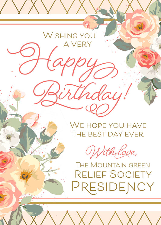 Relief Society Custom Birthday Card | LDS Relief Society Rose Custom Card