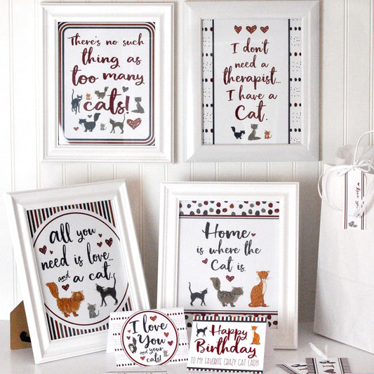 Cat Lovers Printable Kit | Cat Art & Cat Lover's Card Bundle | Instant Download