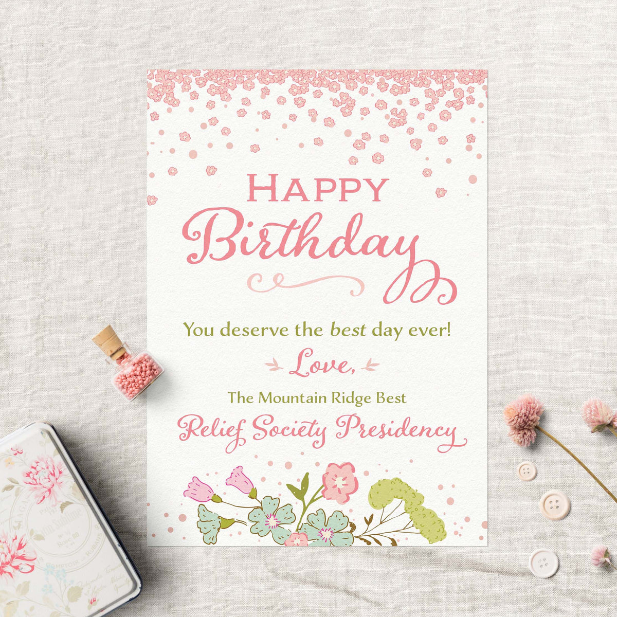 Relief Society Custom Birthday Card – Ministering Printables