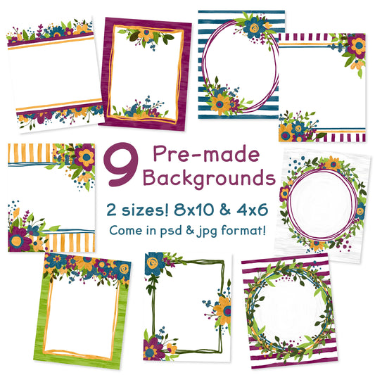 Painted Watercolor Floral Clip Art | Pre-Made Floral Invitations Backgrounds | Free Commercial Use Flower Floral Clip Art