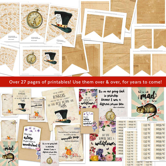 Alice in Wonderland Printable Kit | Alice in Wonderland Party Event | Alice in Wonderland Quote Printables | Alice in Wonderland Party