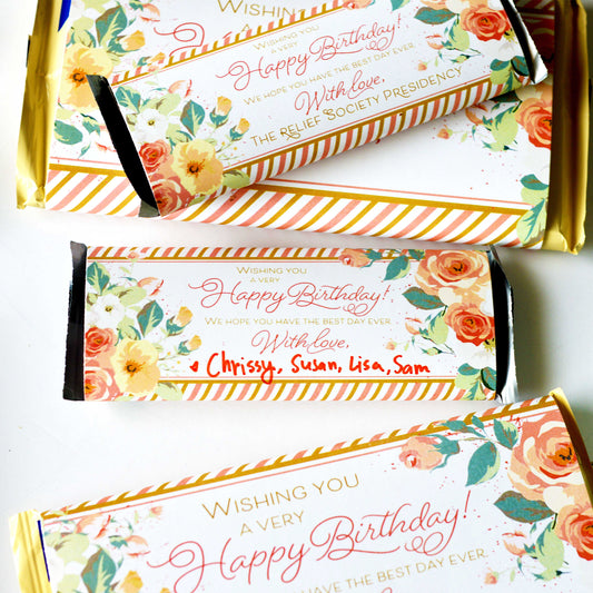 Rose Floral Design Printable Gift Wrapper Birthday Present Women Church Organization Monthly Celebration Digital Download Template Instant Access Candy Bar Wrapper Easy DIY Assembly Budget Friendly Gift Idea Appreciation Present Ministry