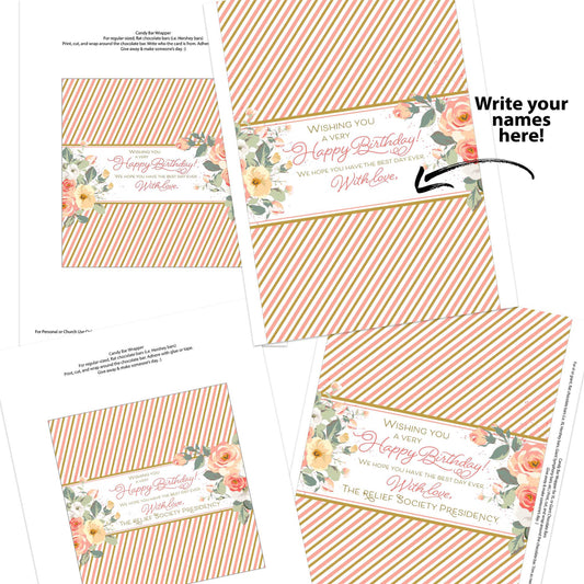 Relief Society Birthday Chocolate Candy Bar Wrapper - Rose Floral Birthday Gift