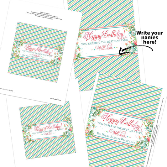 Relief Society Birthday Chocolate Candy Bar Wrapper - Blue Floral Birthday Gift