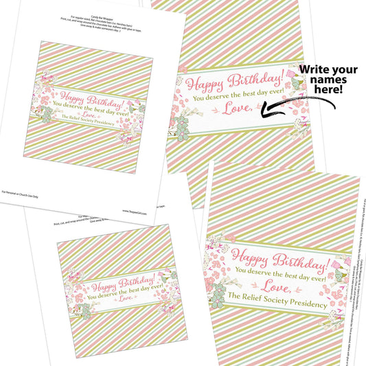 Relief Society Birthday Chocolate Candy Bar Wrapper - Easy Birthday Gift