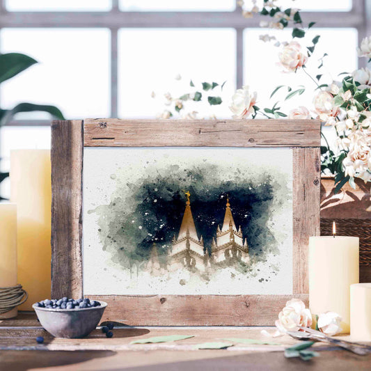 Salt Lake Temple At Night Watercolor Fine Art