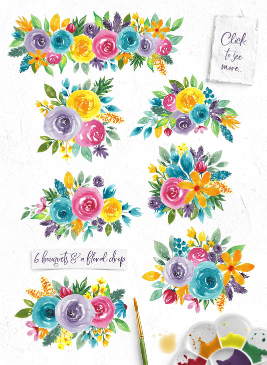 Summer Solstice Watercolor Floral Design Clip Art