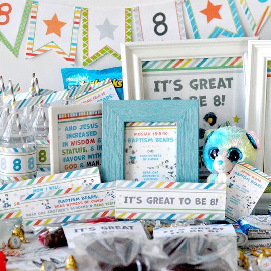 LDS Baptism Celebration Kit | Baptism Preview Kit | It's Great To Be 8 Printables | LDS Baptism {Panda} Bears Kit