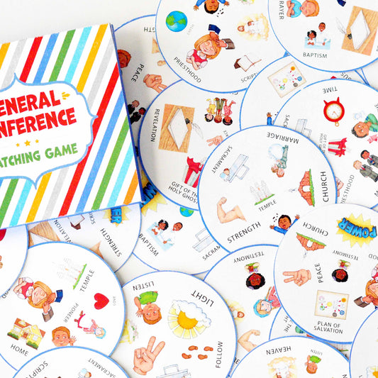 LDS General Conference Matching Card Game Spot It Style Activity For Kids Youth Primary Class Church Game Religious Education Learning Fun Interactive Entertainment Keep Children Engaged During Conference Sessions Gift Box Storage Included