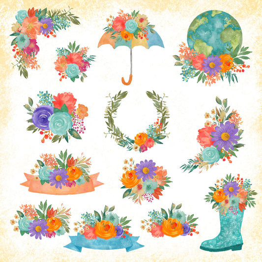 Beautiful Earth Watercolor Floral Clip Art | Free Commercial Use Clip Art | Earth Day Clip Art