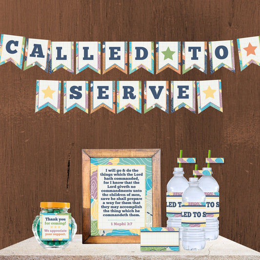 LDS Missionary Celebration Kit Digital Printable Party Package Mission Call Opening Farewell Homecoming Event Supplies Called To Serve Banner Collection Complete Party Planning Essential Instant Download DIY Religious Theme Matching Set