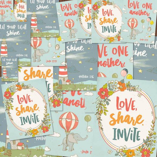 Love Share Invite Poster Collection Relief Society Digital Printable Kit Church Activity Materials Bright Cheerful Design Multiple Size Options Lesson Handout Resources Young Women Meeting Decor Ministering Gift Set Bulletin Board Display
