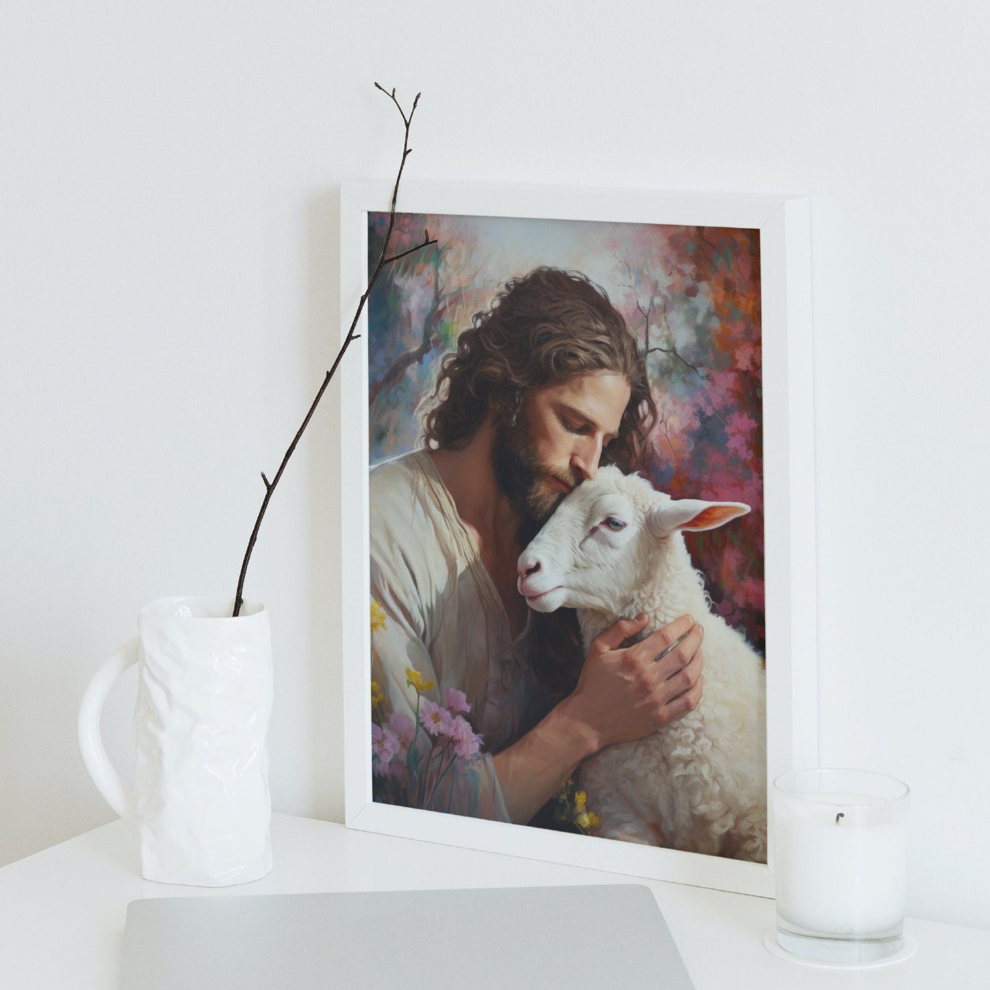 Never Lost Jesus Fine Art Print | Jesus Painting | The Living Christ | Christian Decor | Christian Painting | Lost Sheep Painting
