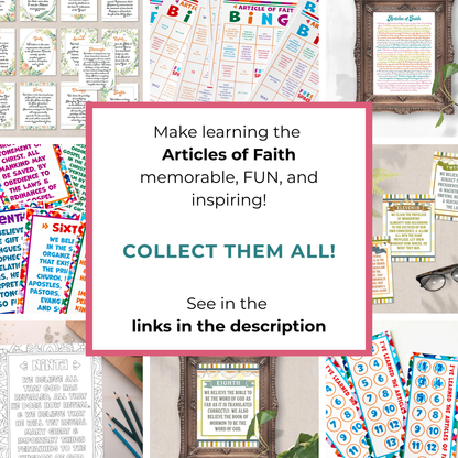 Articles Of Faith Posters Printable LDS Primary Wall Art Memorization and Baptism Gifts