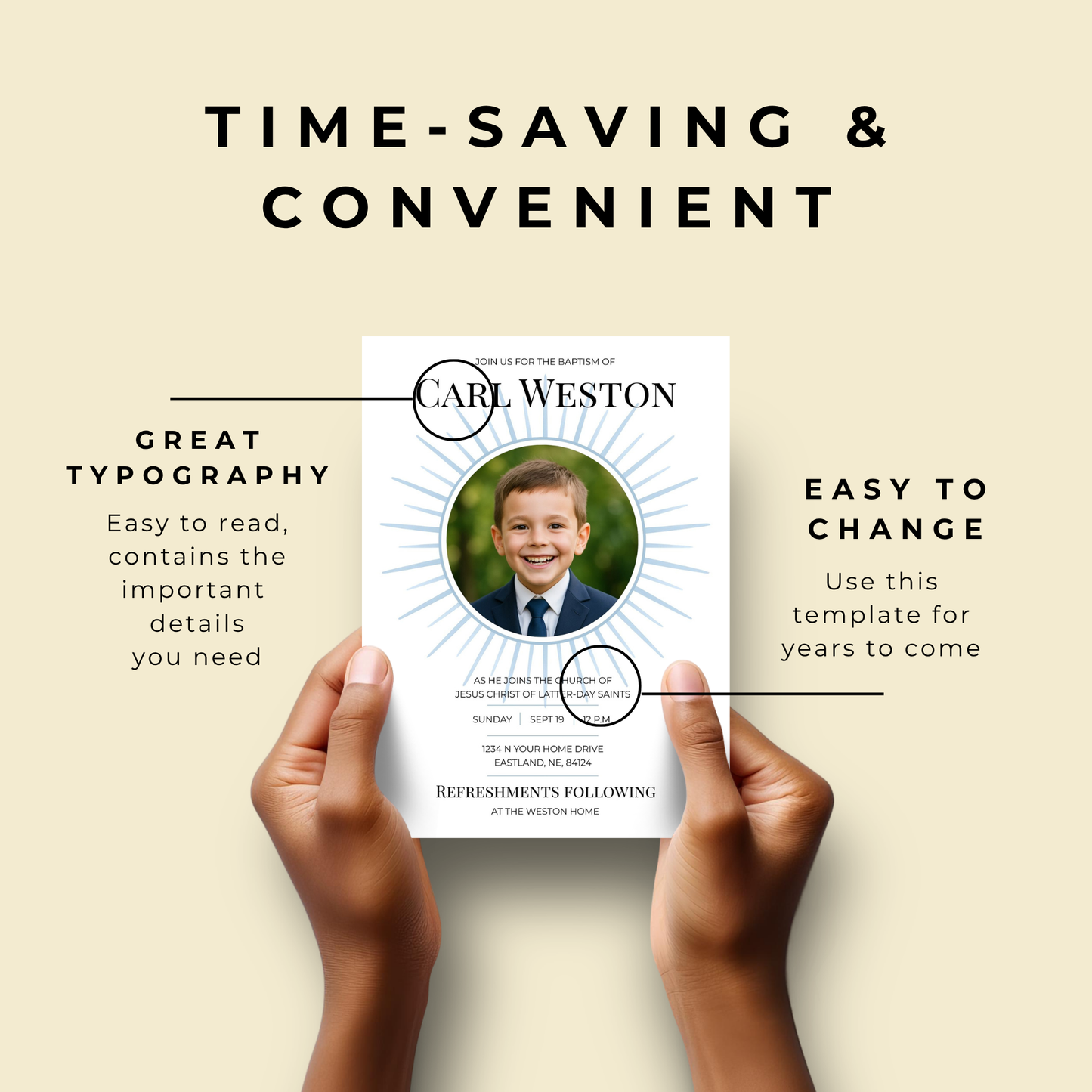 LDS Baptism Invitation and Program Bundle - Editable Canva Template Sunray