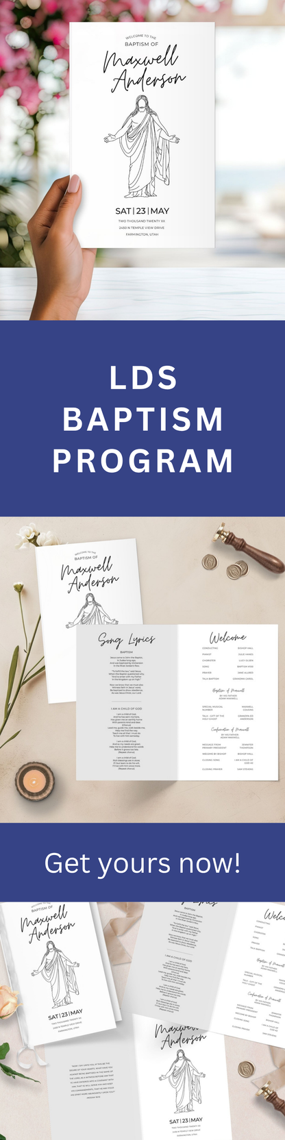 LDS Baptism Program – Editable Minimalist Template Instant Download
