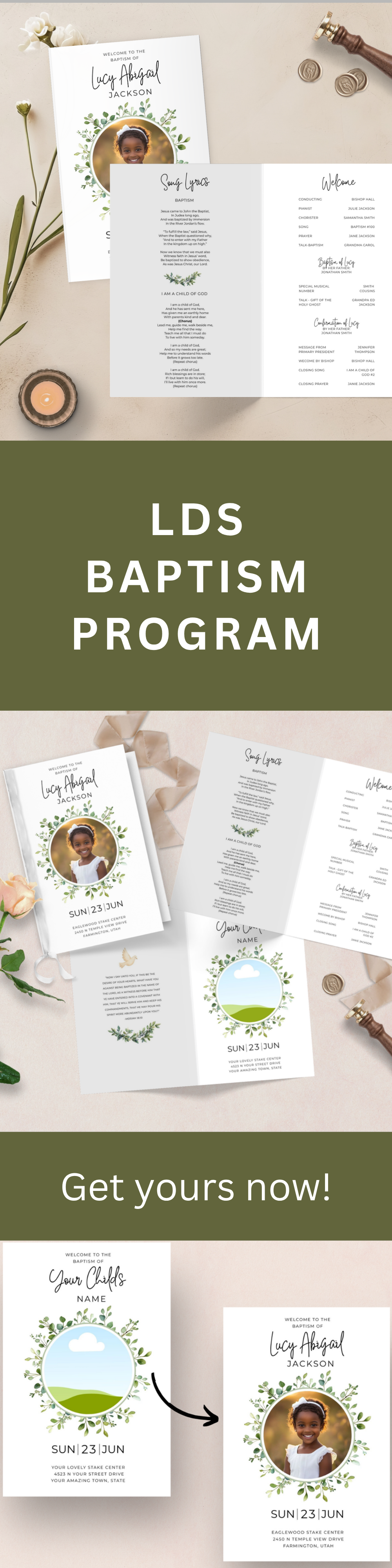 LDS Baptism Program Template – Editable Canva Printable Foldable