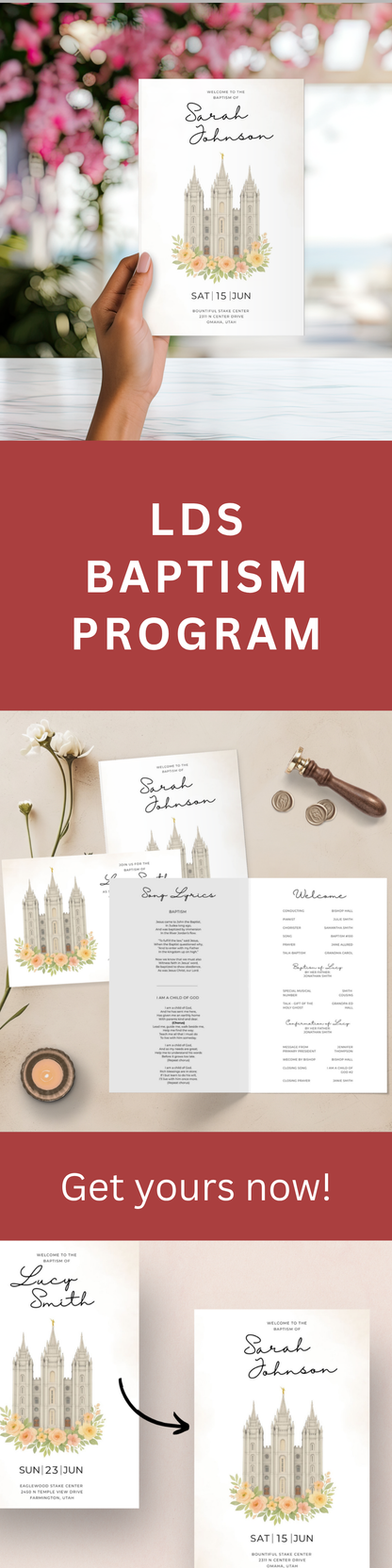 LDS Baptism Program – Editable Salt Lake Temple Template