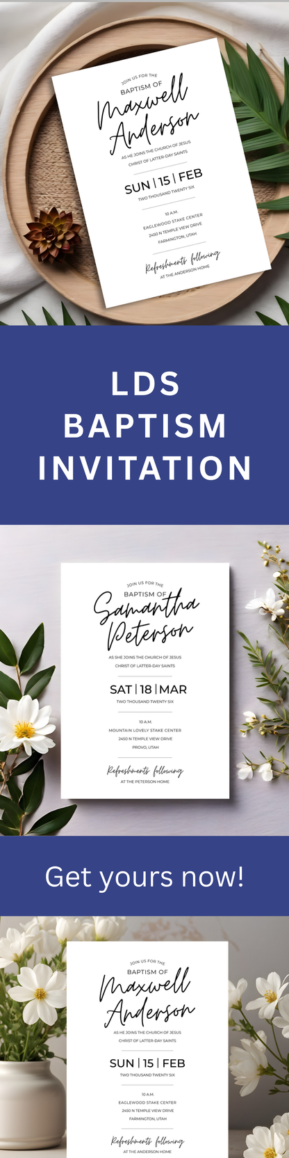 Baptism Invitation Template – Editable Minimalist LDS Design for Instant Download