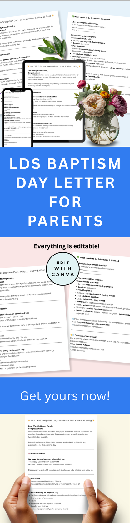 LDS Baptism Checklist – Printable Parent Letter & Day Planner
