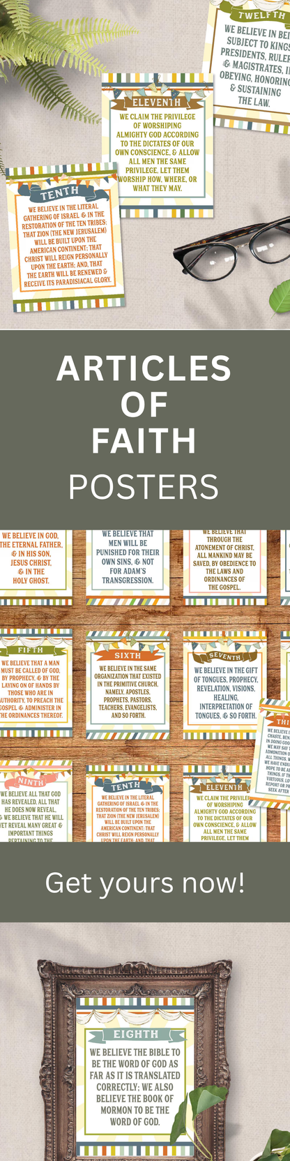Articles Of Faith Posters Printable LDS Primary Wall Art Memorization and Baptism Gifts