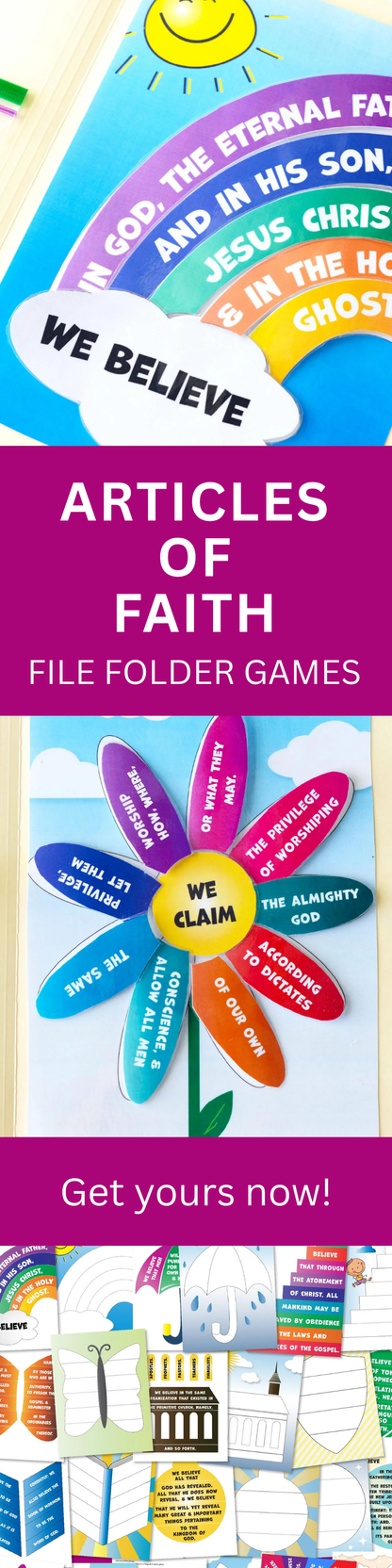 LDS Articles of Faith File Folder Games for LDS Primary Familes and Sunday School