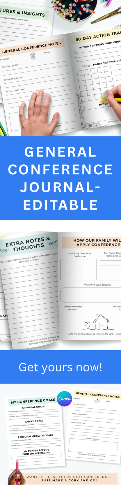 General Conference Journal – Editable Study Guide Printable Canva Template