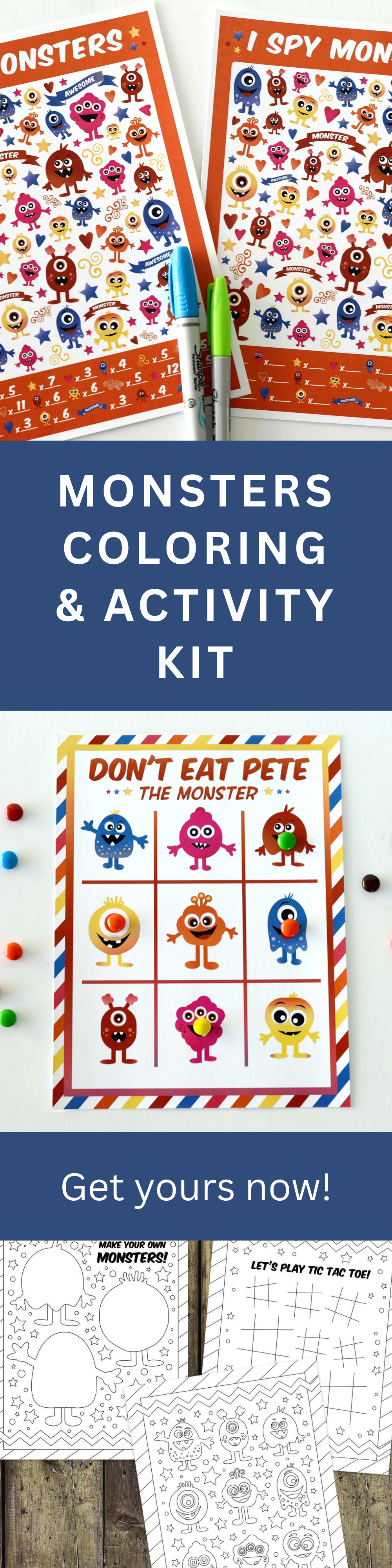 Monster Coloring Page – Printable Party Activity with I Spy Game