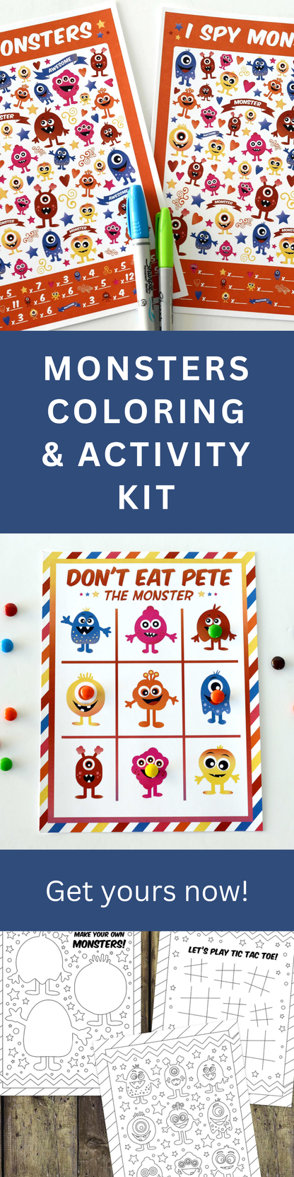 Monster Coloring Page – Printable Party Activity with I Spy Game