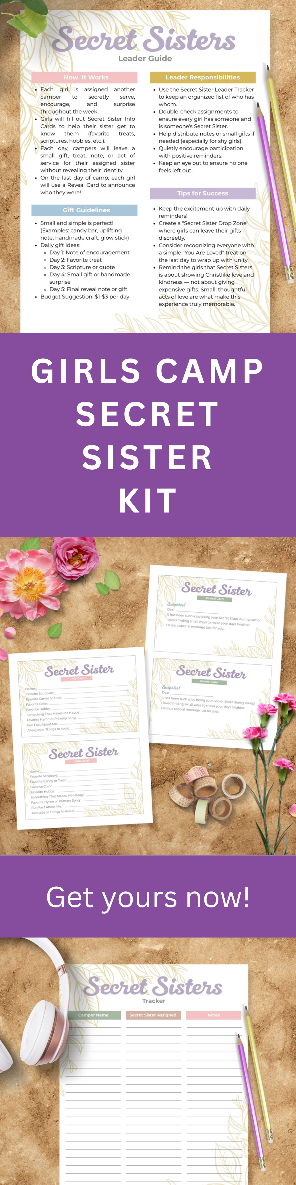 LDS Secret Sister Girls Camp Kit Digital Template and Printables