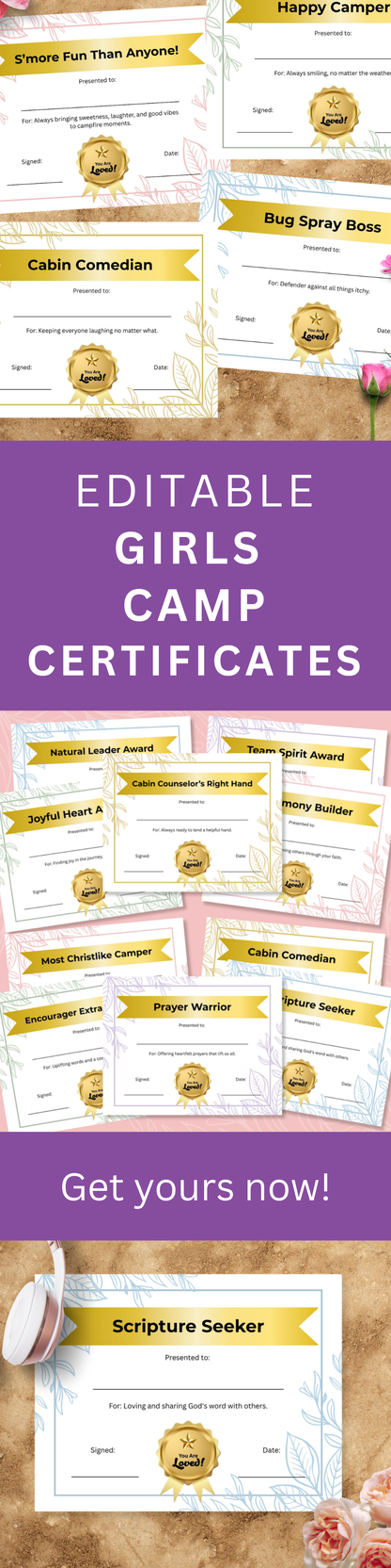 Girls Camp Certificate – Editable Printable Template for LDS Youth