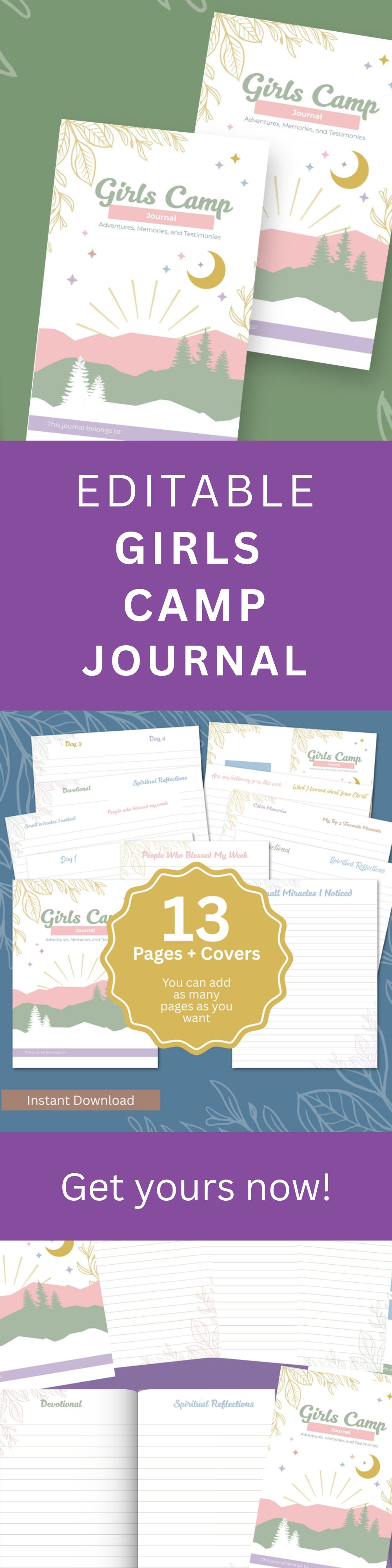 LDS Girls Camp Journal – Editable Printable Template for Young Women